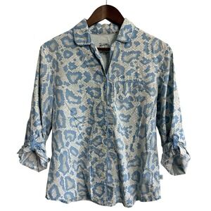 Nick & Nora pajama pj top women's small blue snake print roll tab classic camo